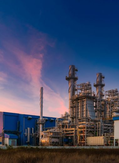 Power plant for Industrial Estate at twilight, Natural gas combined cycle, power plant and Turbine generator . Energy power plant of industrial refinery oil and gas at twilight to supply electricity